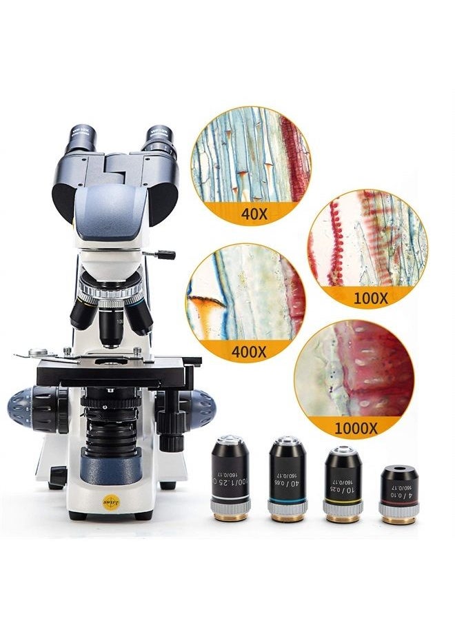 Swift SW380B 40X-2500X Magnification, Siedentopf Head, Research-Grade Binocular Compound Lab Microscope with Wide-Field 10X and 25X Eyepieces, Mechanical Stage, Ultra-Precise Focusing