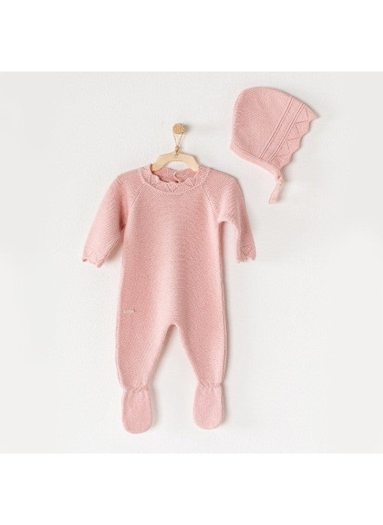 Baby Girl Hat Knitted Jumpsuit Pink AC23202