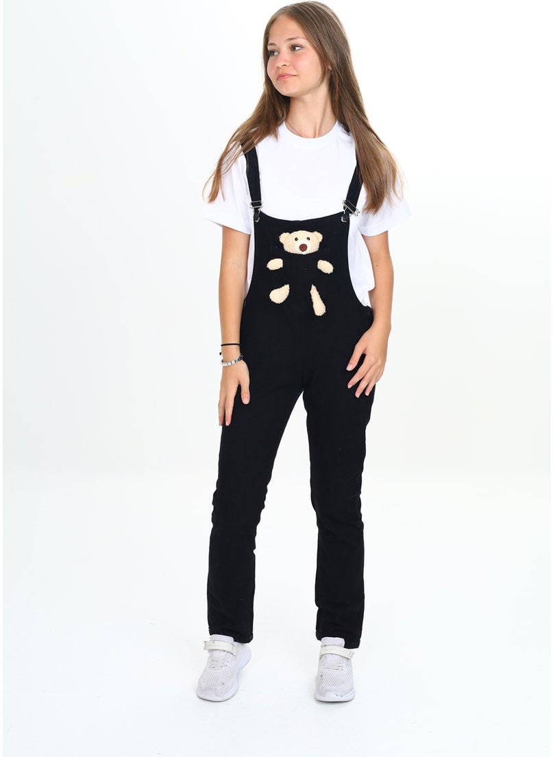 Girl Jeans Overalls-With Plush Bear-2-13 Years 0095