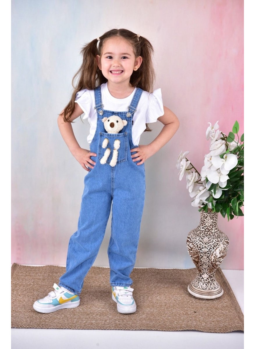 Girl Jeans Overalls-With Plush Bear-2-13 Years 0095