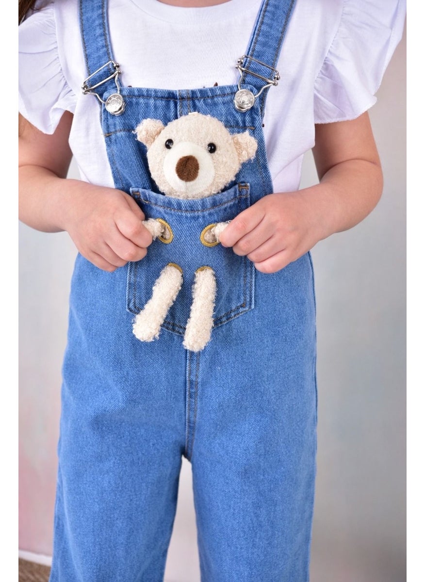 Girl Jeans Overalls-With Plush Bear-2-13 Years 0095