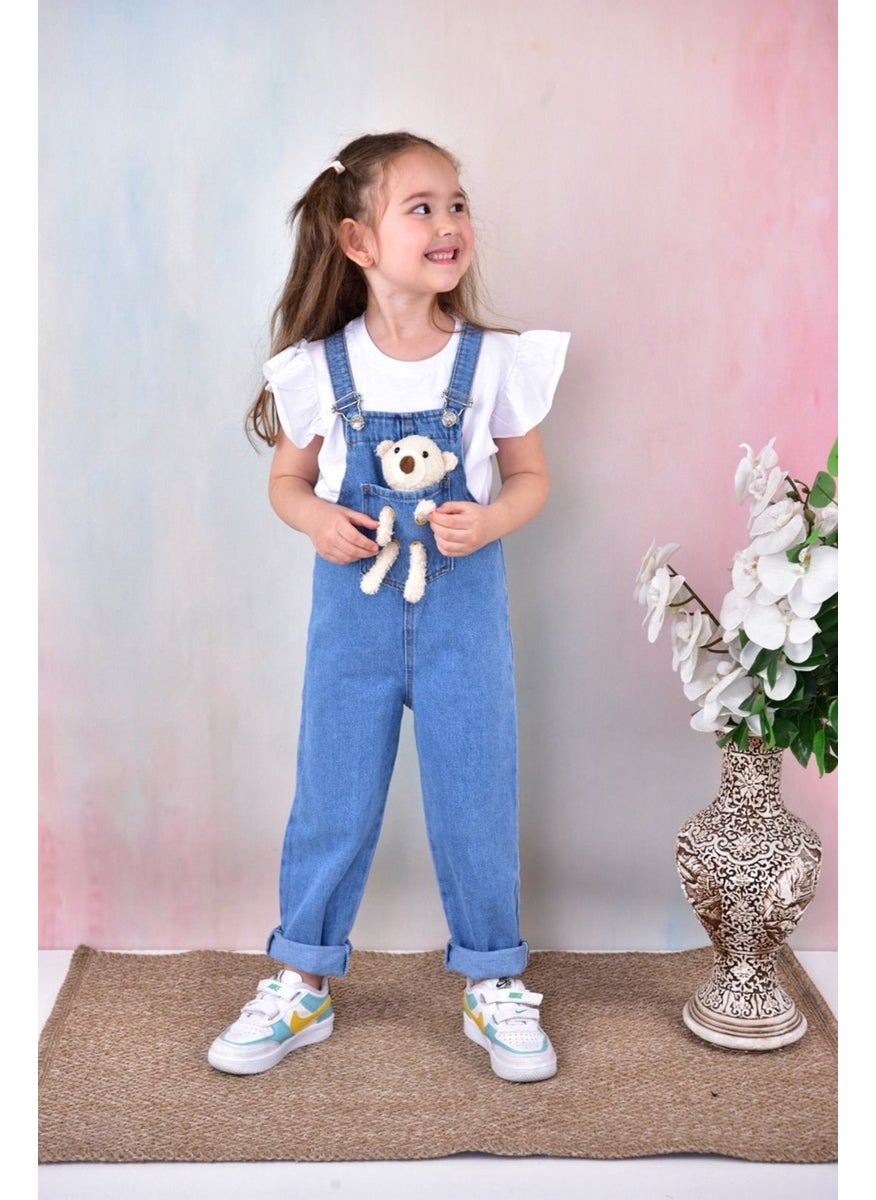 Girl Jeans Overalls-With Plush Bear-2-13 Years 0095