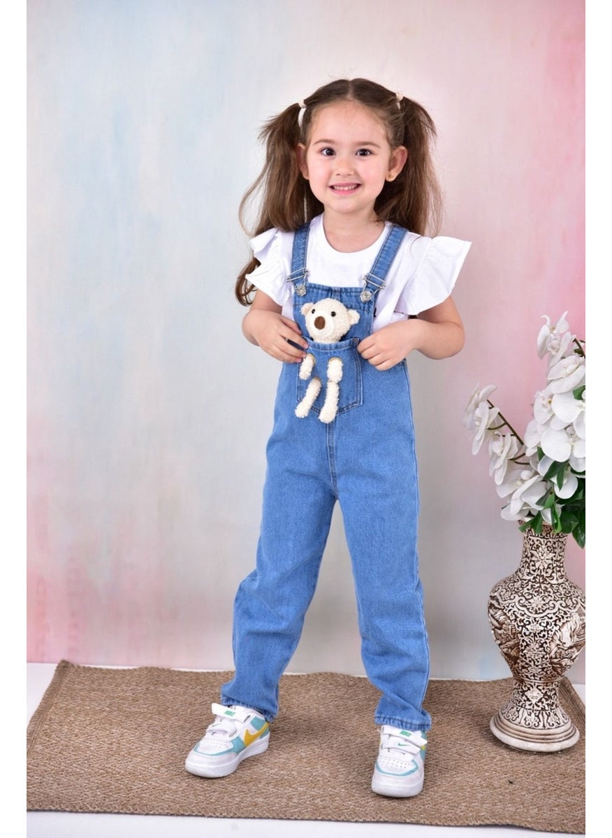 Girl Jeans Overalls-With Plush Bear-2-13 Years 0095