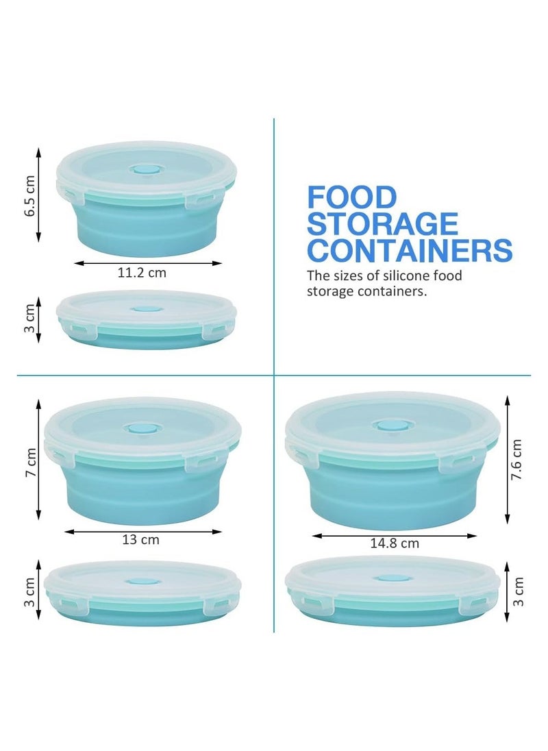 3PCS Collapsible Silicone Food Storage Containers, Thickened Round Camping Bowls (500ml, 800ml, 1200ml), Stackable Vegetable Saver for Refrigerator and Outdoor Use.