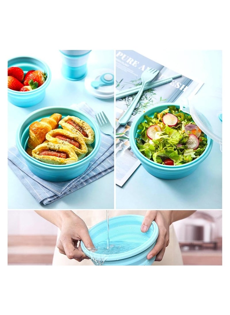 3PCS Collapsible Silicone Food Storage Containers, Thickened Round Camping Bowls (500ml, 800ml, 1200ml), Stackable Vegetable Saver for Refrigerator and Outdoor Use.