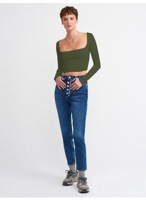 3700 Ribbed Long Sleeve Top- Dark Khaki