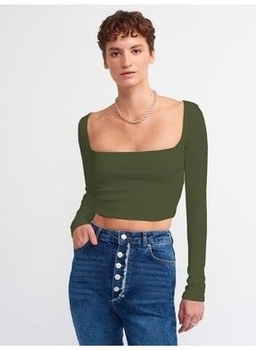 3700 Ribbed Long Sleeve Top- Dark Khaki