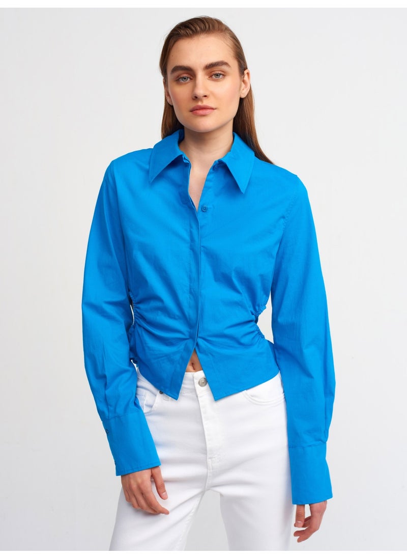 50148 Window Detailed Poplin Shirt-Sax