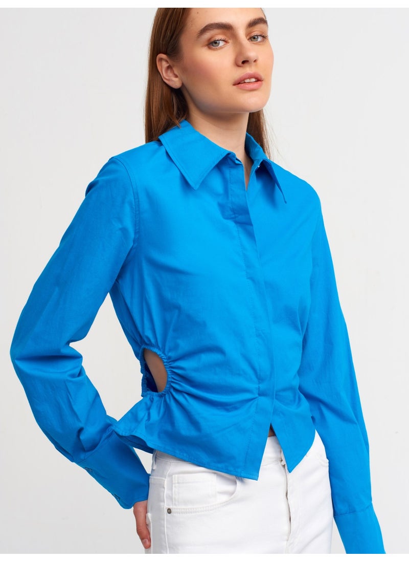 50148 Window Detailed Poplin Shirt-Sax