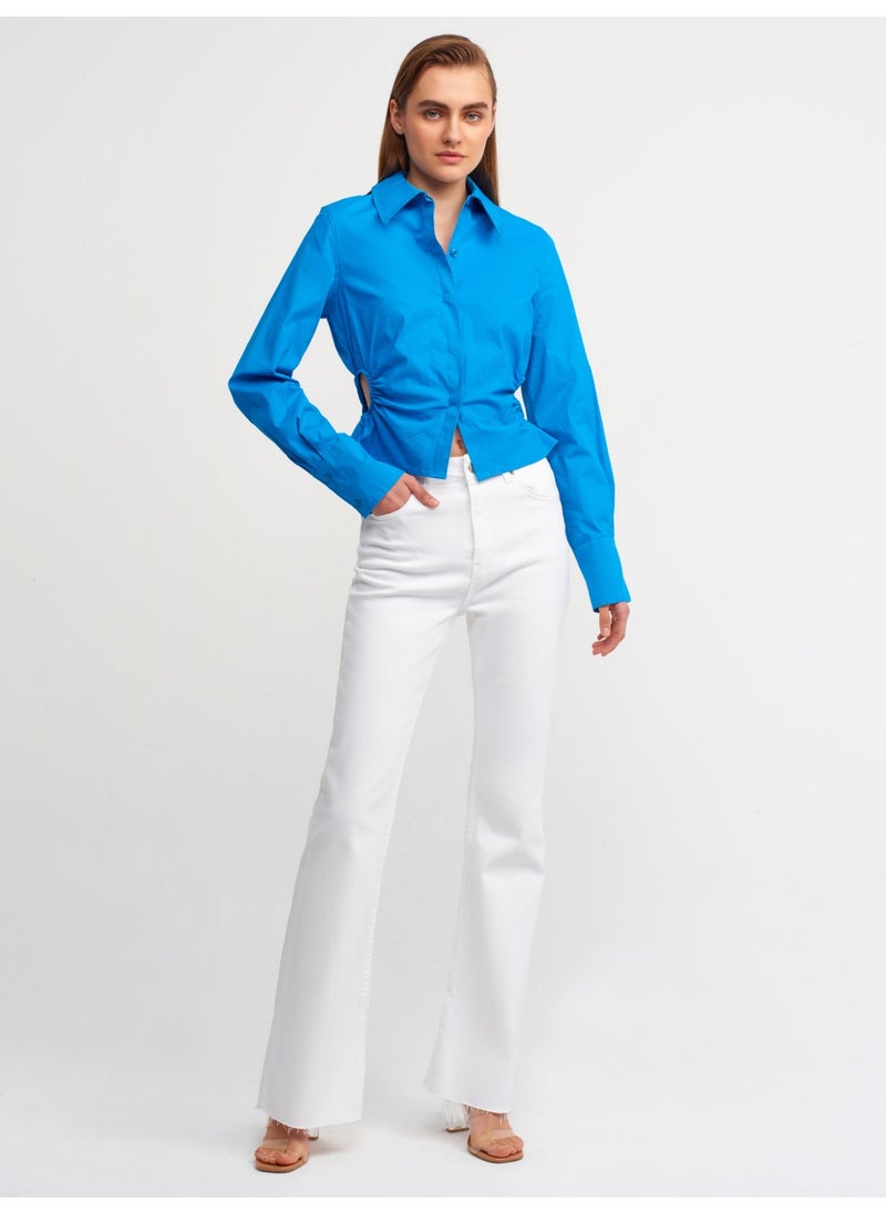 50148 Window Detailed Poplin Shirt-Sax