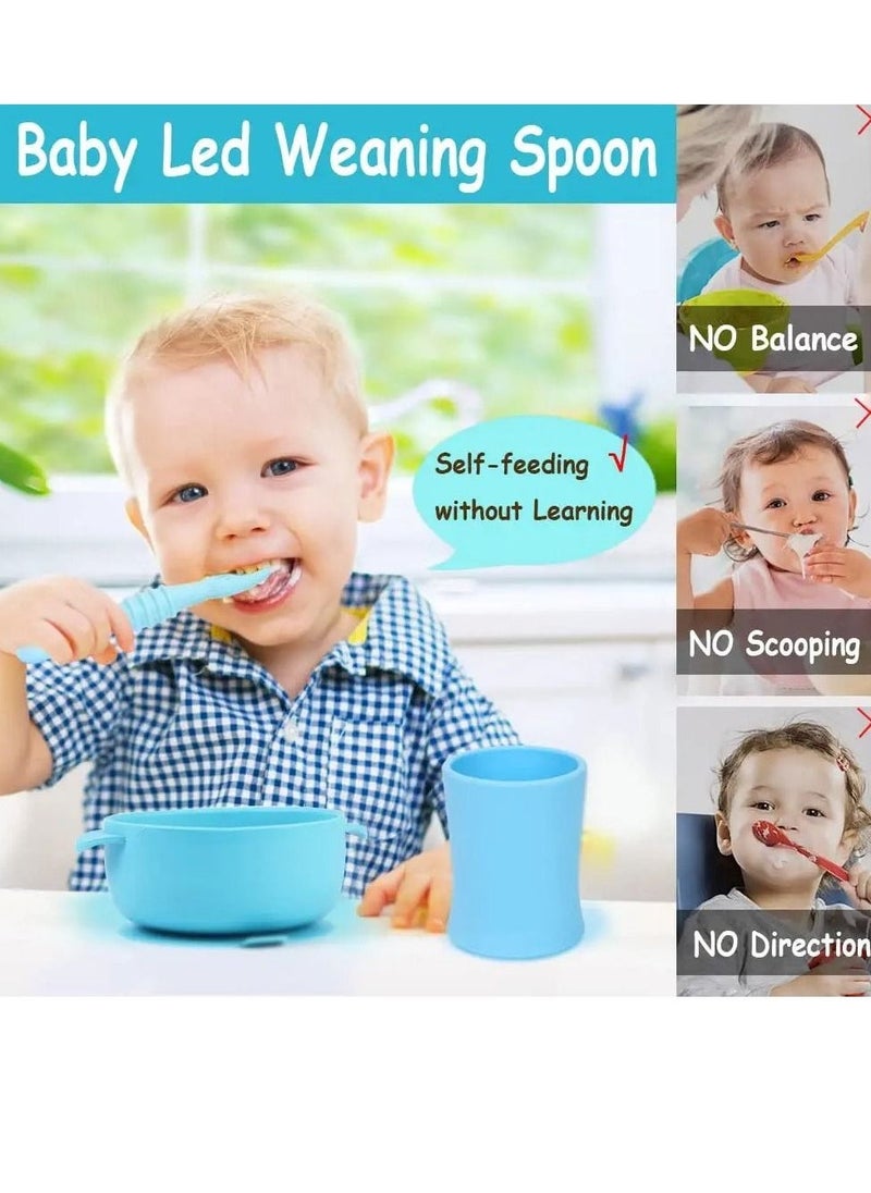 Baby Spoons, Self-feeding Toddler Utensils, First + Second Stage Toddler Utensils - Baby Led Weaning Spoons - 100% Food Grade Silicone Training Spoons, Best Self Feeding, 6 Months+