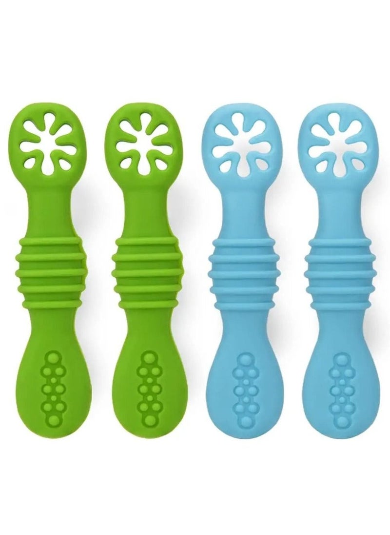 Baby Spoons, Self-feeding Toddler Utensils, First + Second Stage Toddler Utensils - Baby Led Weaning Spoons - 100% Food Grade Silicone Training Spoons, Best Self Feeding, 6 Months+