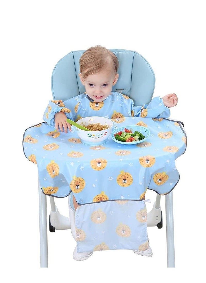 Baby Weaning Bibs, Waterproof Anti Dirty Feeding Bib for Babies Eating, High Chair Shirt Bib for Baby Weaning Supplies(Blue Lion)