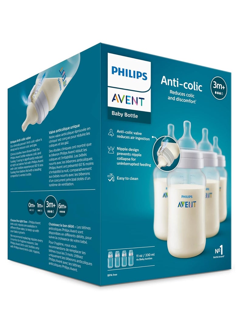 PHILIPS AVENT Philips Anti-Colic Baby Bottles, 330ml, 4pk, Clear