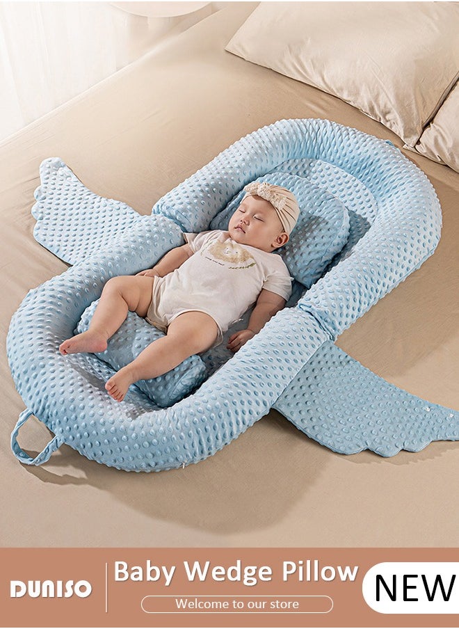 Baby Crib Wedge Pillows with Safety Fence, Baby Lounger, Foldable Baby Nest Anti-Spit Breastfeeding Nursing Pillow - Anti-Reflux, Choking, and Milk Overflow for Newborns Toddlers