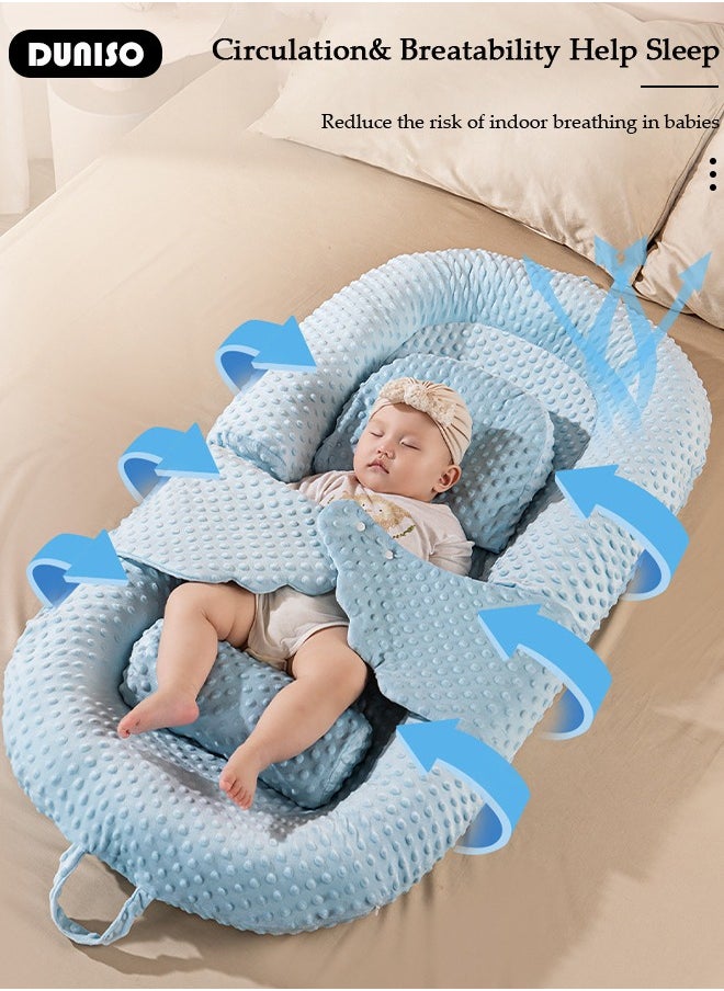 Baby Crib Wedge Pillows with Safety Fence, Baby Lounger, Foldable Baby Nest Anti-Spit Breastfeeding Nursing Pillow - Anti-Reflux, Choking, and Milk Overflow for Newborns Toddlers
