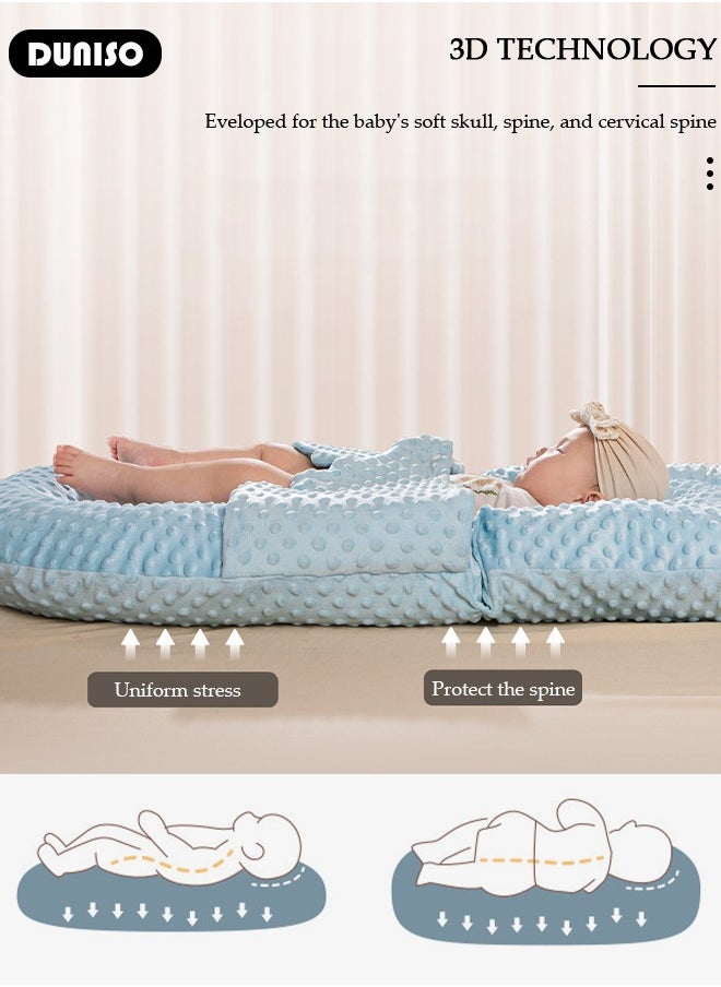 Baby Crib Wedge Pillows with Safety Fence, Baby Lounger, Foldable Baby Nest Anti-Spit Breastfeeding Nursing Pillow - Anti-Reflux, Choking, and Milk Overflow for Newborns Toddlers