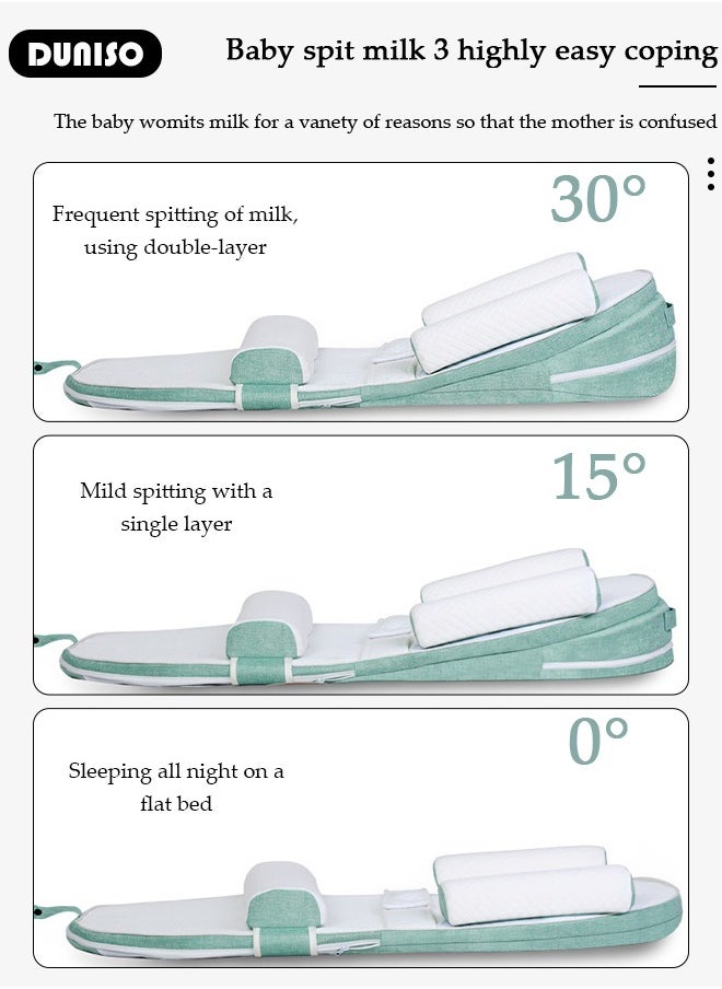 Baby Wedge Pillow, Baby Crib Nursery Pillows, Ergonomic Anti Vomiting Pillow, Prevent Spitting Flat Head Reflux, 0-30° Height Adjustable Relieves Vomiting Milk, Intestinal Colic, Baby Sleeping Nest with Side Rails