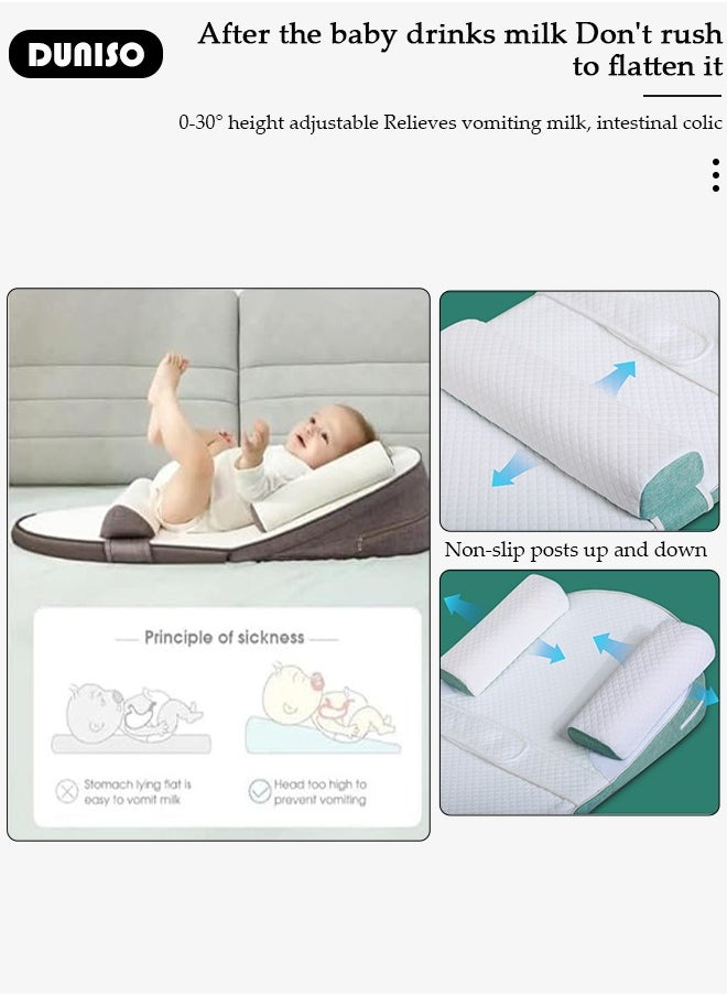Baby Wedge Pillow, Baby Crib Nursery Pillows, Ergonomic Anti Vomiting Pillow, Prevent Spitting Flat Head Reflux, 0-30° Height Adjustable Relieves Vomiting Milk, Intestinal Colic, Baby Sleeping Nest with Side Rails