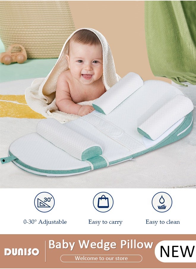 Baby Wedge Pillow, Baby Crib Nursery Pillows, Ergonomic Anti Vomiting Pillow, Prevent Spitting Flat Head Reflux, 0-30° Height Adjustable Relieves Vomiting Milk, Intestinal Colic, Baby Sleeping Nest with Side Rails