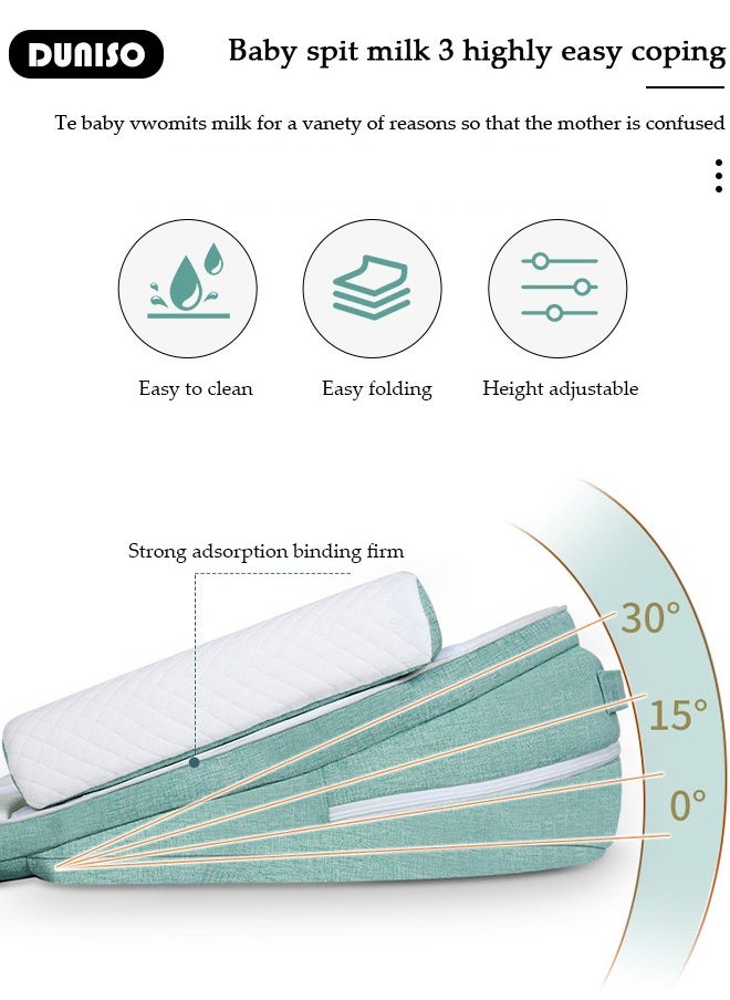 Baby Wedge Pillow, Baby Crib Nursery Pillows, Ergonomic Anti Vomiting Pillow, Prevent Spitting Flat Head Reflux, 0-30° Height Adjustable Relieves Vomiting Milk, Intestinal Colic, Baby Sleeping Nest with Side Rails