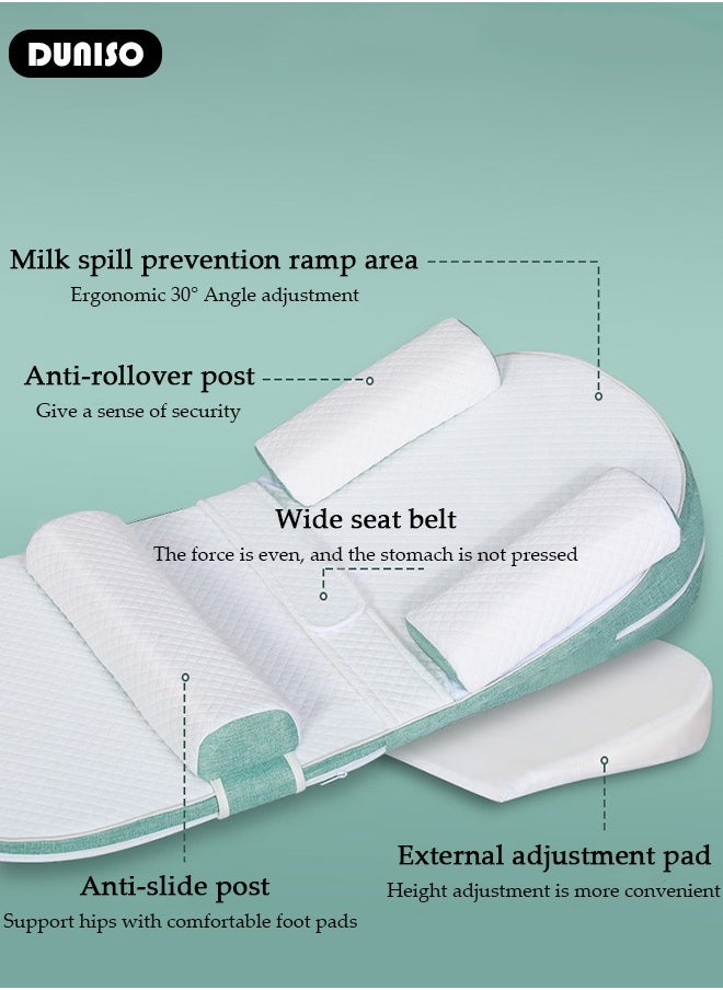 Baby Wedge Pillow, Baby Crib Nursery Pillows, Ergonomic Anti Vomiting Pillow, Prevent Spitting Flat Head Reflux, 0-30° Height Adjustable Relieves Vomiting Milk, Intestinal Colic, Baby Sleeping Nest with Side Rails