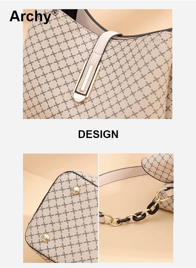 Fashion-forward PU Leather Handbag for Women Elegant Shoulder Bag Quilted Patterned Crossbody Bag Vintage Magnetic Multi-Layer Bucket Bag All-match Style for Ladies/Mother