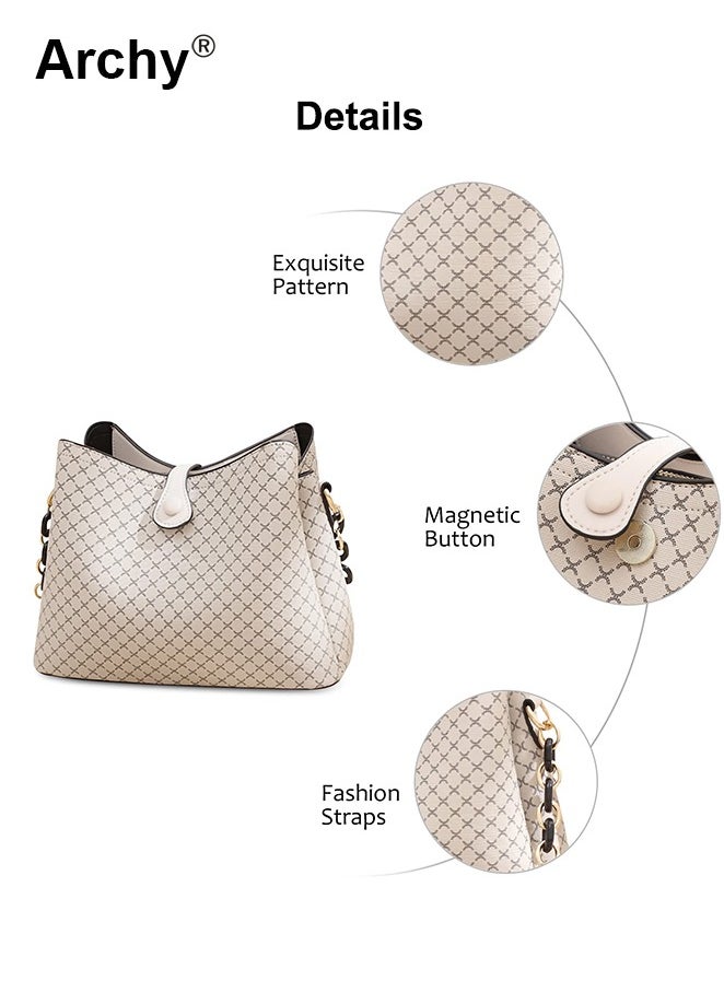 Fashion-forward PU Leather Handbag for Women Elegant Shoulder Bag Quilted Patterned Crossbody Bag Vintage Magnetic Multi-Layer Bucket Bag All-match Style for Ladies/Mother