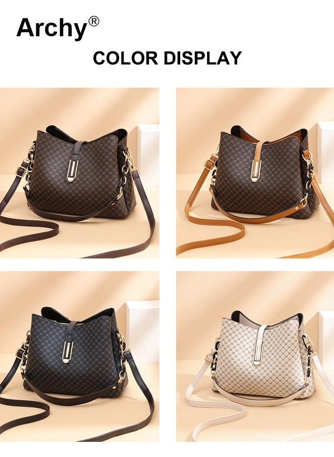 Fashion-forward PU Leather Handbag for Women Elegant Shoulder Bag Quilted Patterned Crossbody Bag Vintage Magnetic Multi-Layer Bucket Bag All-match Style for Ladies/Mother