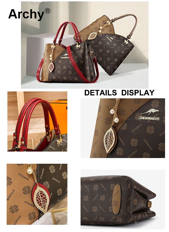 Classic Vintage Textured Handbag for Women Pendant Decor Trendy Large Capacity Shoulder Bag