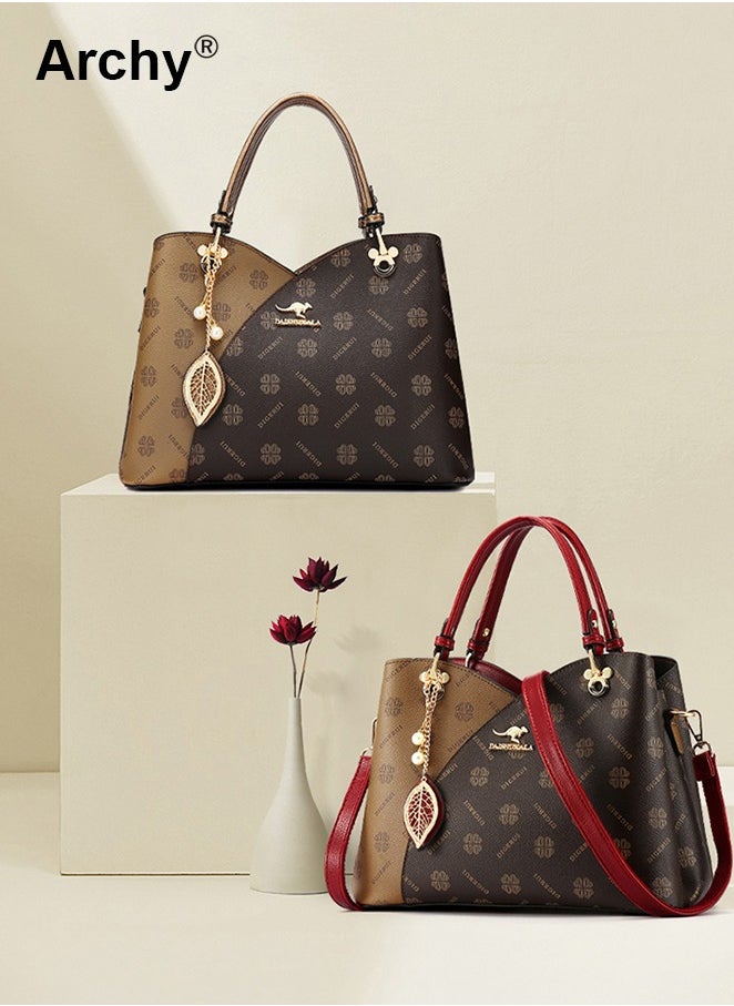 Classic Vintage Textured Handbag for Women Pendant Decor Trendy Large Capacity Shoulder Bag