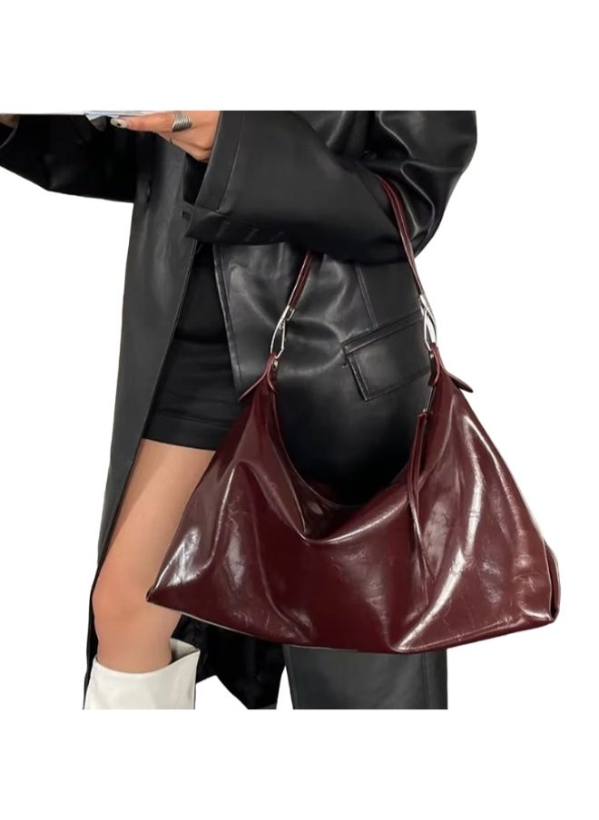 Eye-Catching Burgundy Crossbody Tote Bag for Women - Large Capacity Handheld & Shoulder Bag in Premium Oil Leather and PU