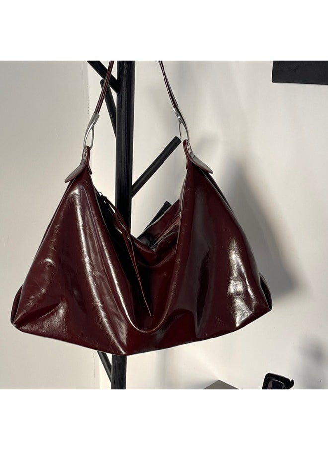 Eye-Catching Burgundy Crossbody Tote Bag for Women - Large Capacity Handheld & Shoulder Bag in Premium Oil Leather and PU