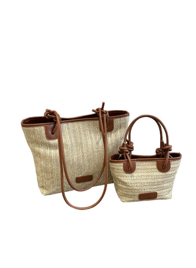 Stunning 2-Piece Woven Straw Tote Bag Set for Women - Fashion-Forward Artisanal Design, Perfect for On-the-Go Style