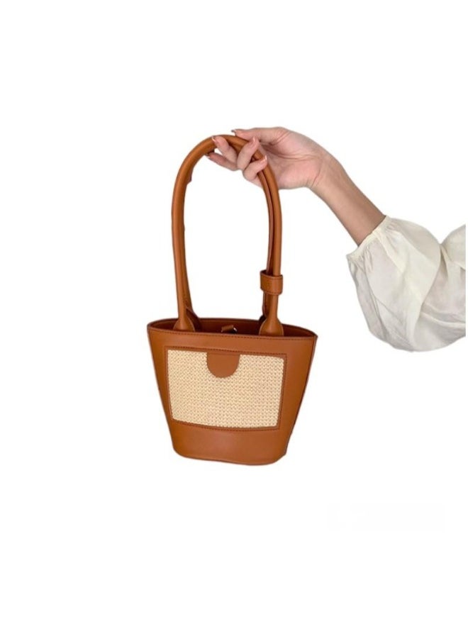 Effortlessly Chic Woven Straw Bucket Shoulder Bag for Women – Spacious, Stylish Everyday Companion