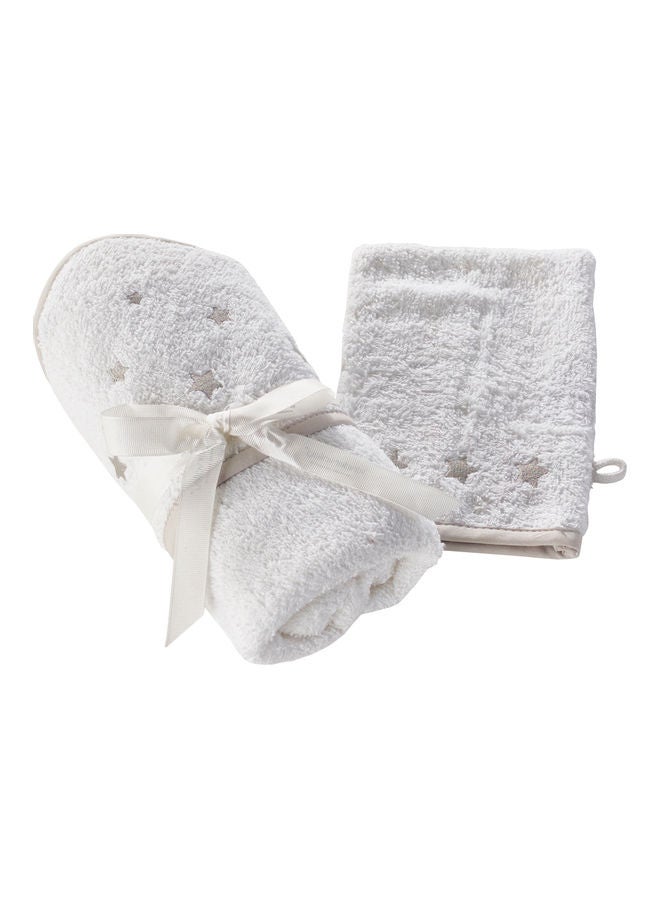 Stars Hooded Towel And Wash Mitt - White