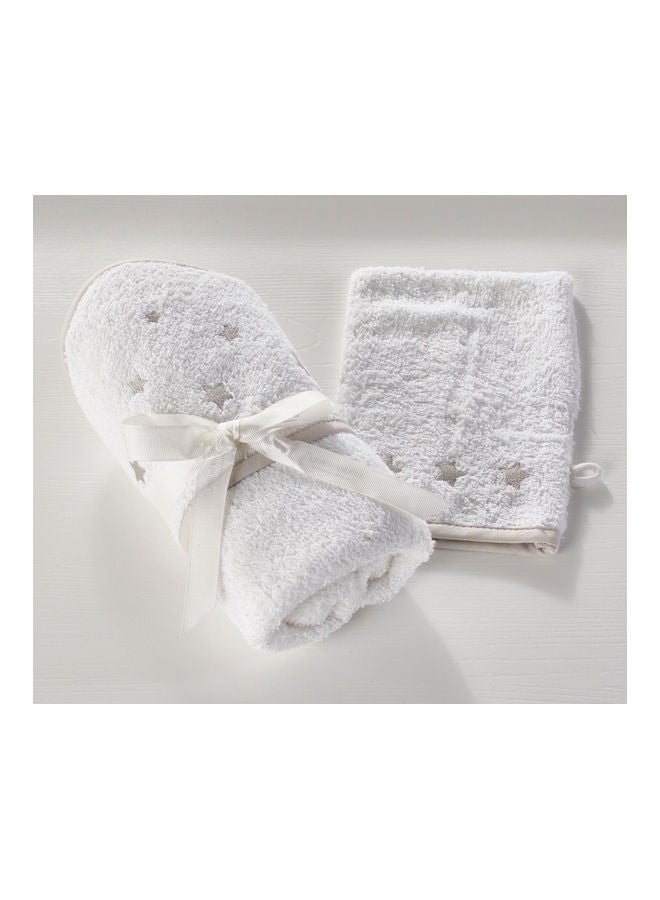 Stars Hooded Towel And Wash Mitt - White