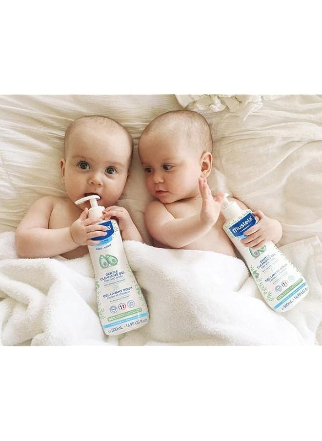 Baby Gentle Cleansing Gel - Baby Hair & Body Wash - with Natural Avocado fortified with Vitamin B5 - Biodegradable Formula & Tear-Free - Pack of 2 - 500ml