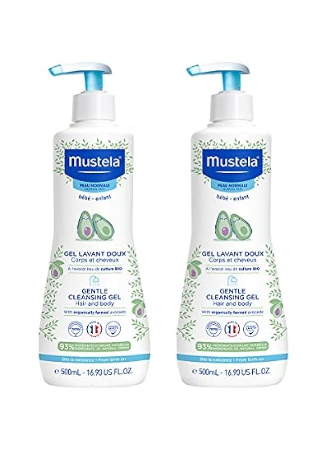 Baby Gentle Cleansing Gel - Baby Hair & Body Wash - with Natural Avocado fortified with Vitamin B5 - Biodegradable Formula & Tear-Free - Pack of 2 - 500ml