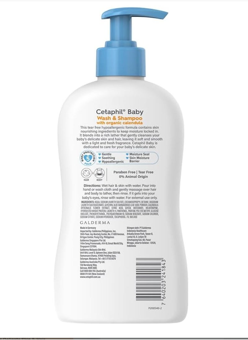 Cetaphil Baby Wash and Shampoo, Moisturizer gentle Cleanser, Foaming Wash with Organic Calendula, Unscented, 400ml