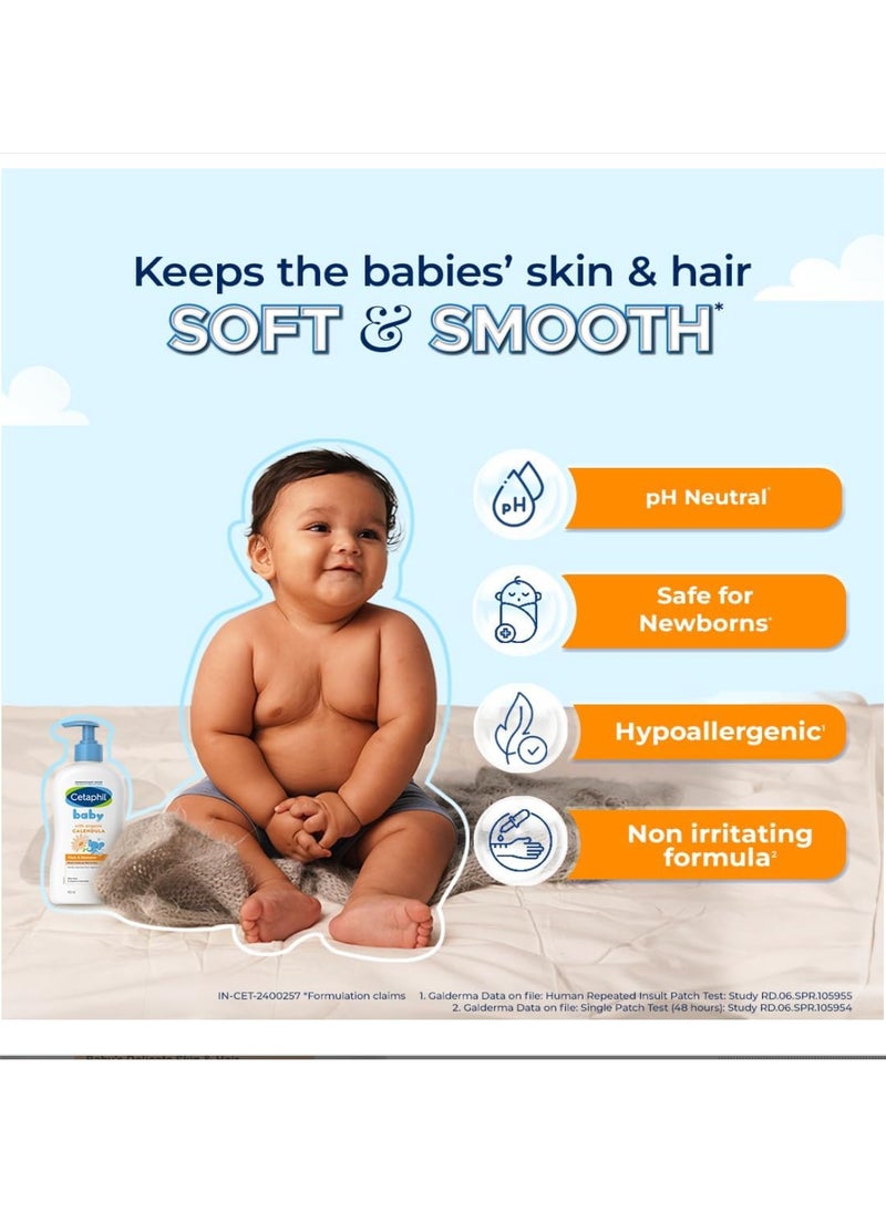 Cetaphil Baby Wash and Shampoo, Moisturizer gentle Cleanser, Foaming Wash with Organic Calendula, Unscented, 400ml