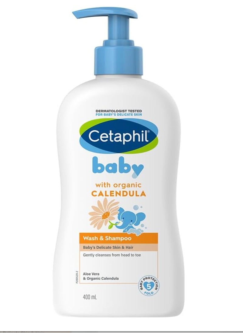 Cetaphil Baby Wash and Shampoo, Moisturizer gentle Cleanser, Foaming Wash with Organic Calendula, Unscented, 400ml