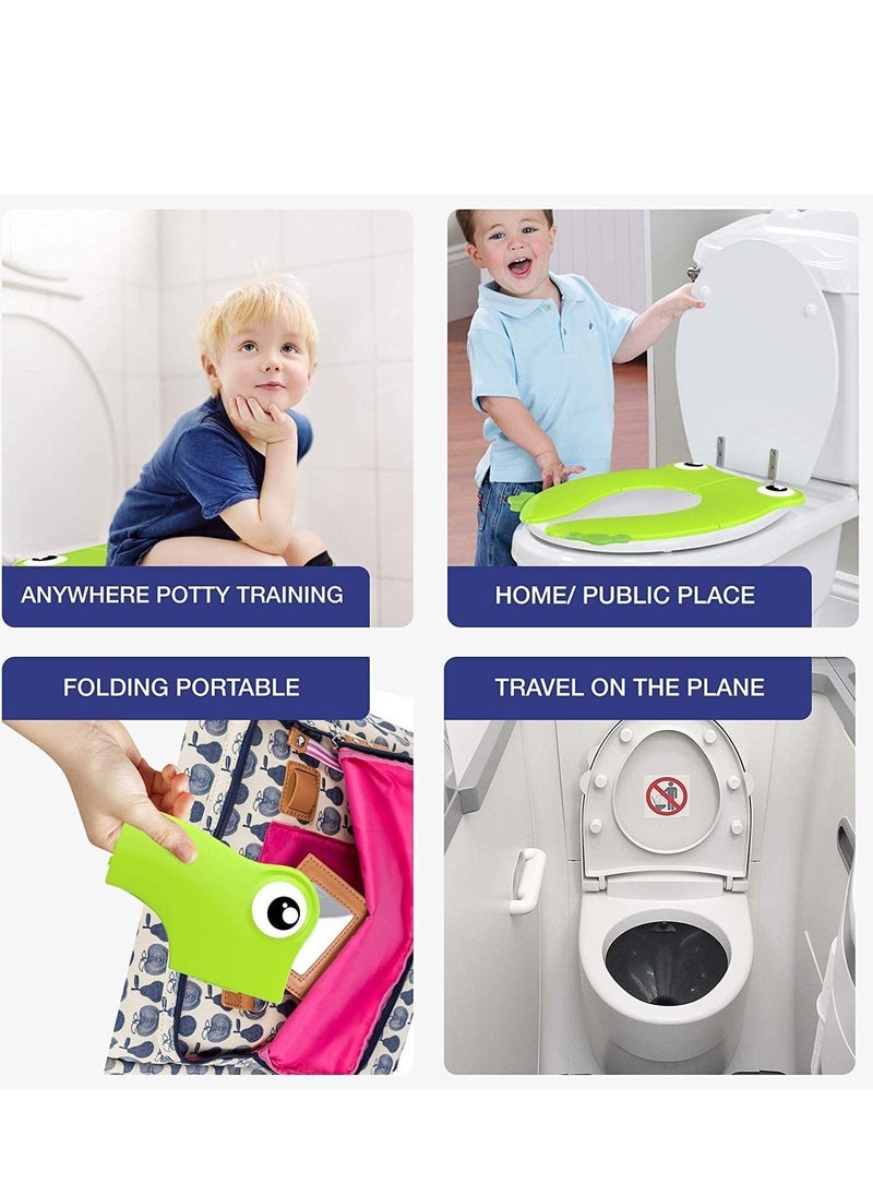 Kids Toilet Seat Cover Travel Portable Folding Potty Training Non Slip Silicone Pads, Reusable Toddlers Toilet Seat Covers Liners Fits Round & Oval Toilets Suitable for Kids Baby