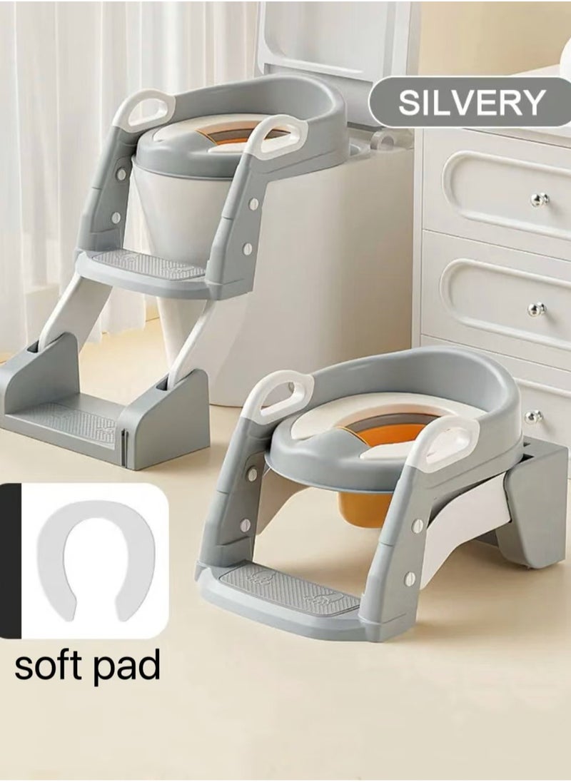 Baby Potty Seat, 3-in-1 Toilet Potty Training Seat, Kids Toilet Seat, Toddlers Potty Training Toilet Seat, Kids Potty Training Seat Step Stool Ladder, Potty Chair with Anti-Slip Pads, Soft Seat Pad, Splash Guard, 1-8 years Boys Girls