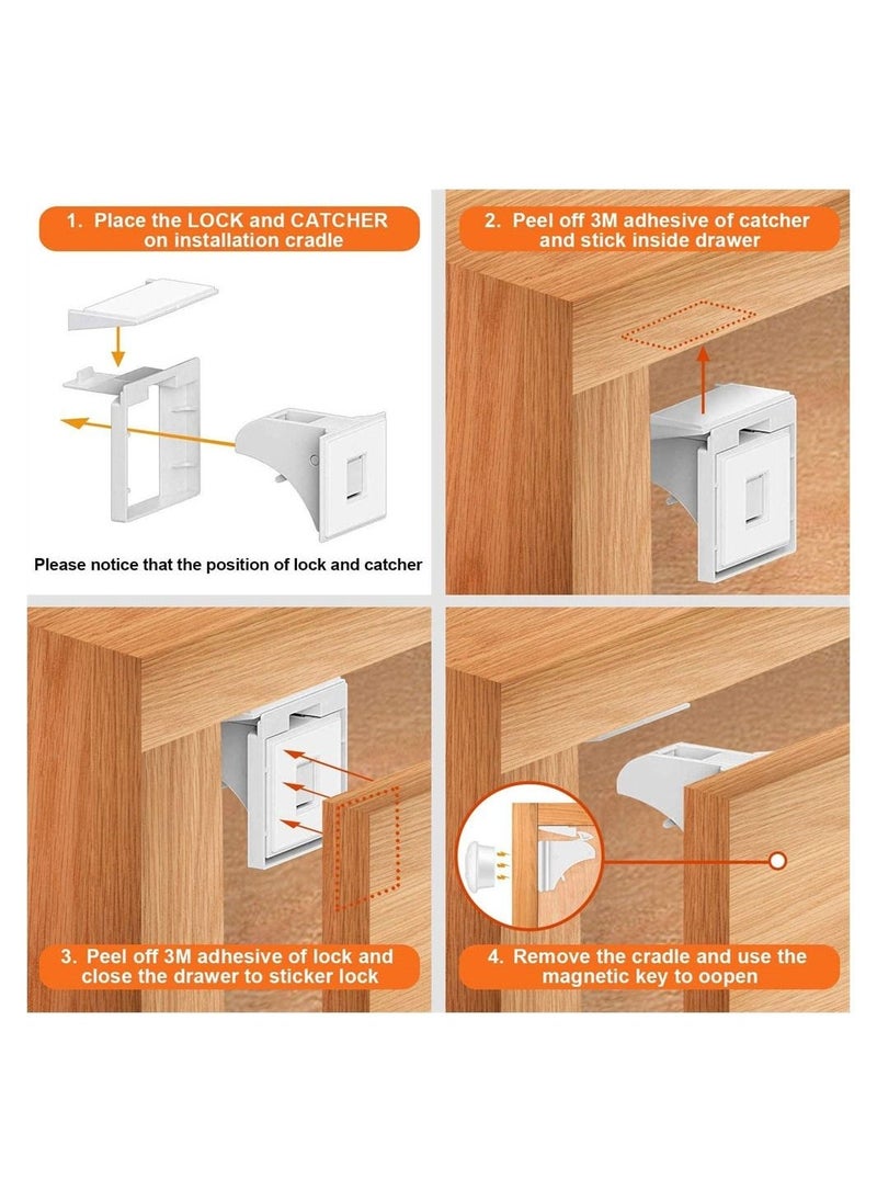 Child Safety Locks, SYOSI 8 Locks, 2 Keys Baby Proofing Magnetic Cabinet Locks Children Proof Cupboard Baby Latches, No Screws or Drilling