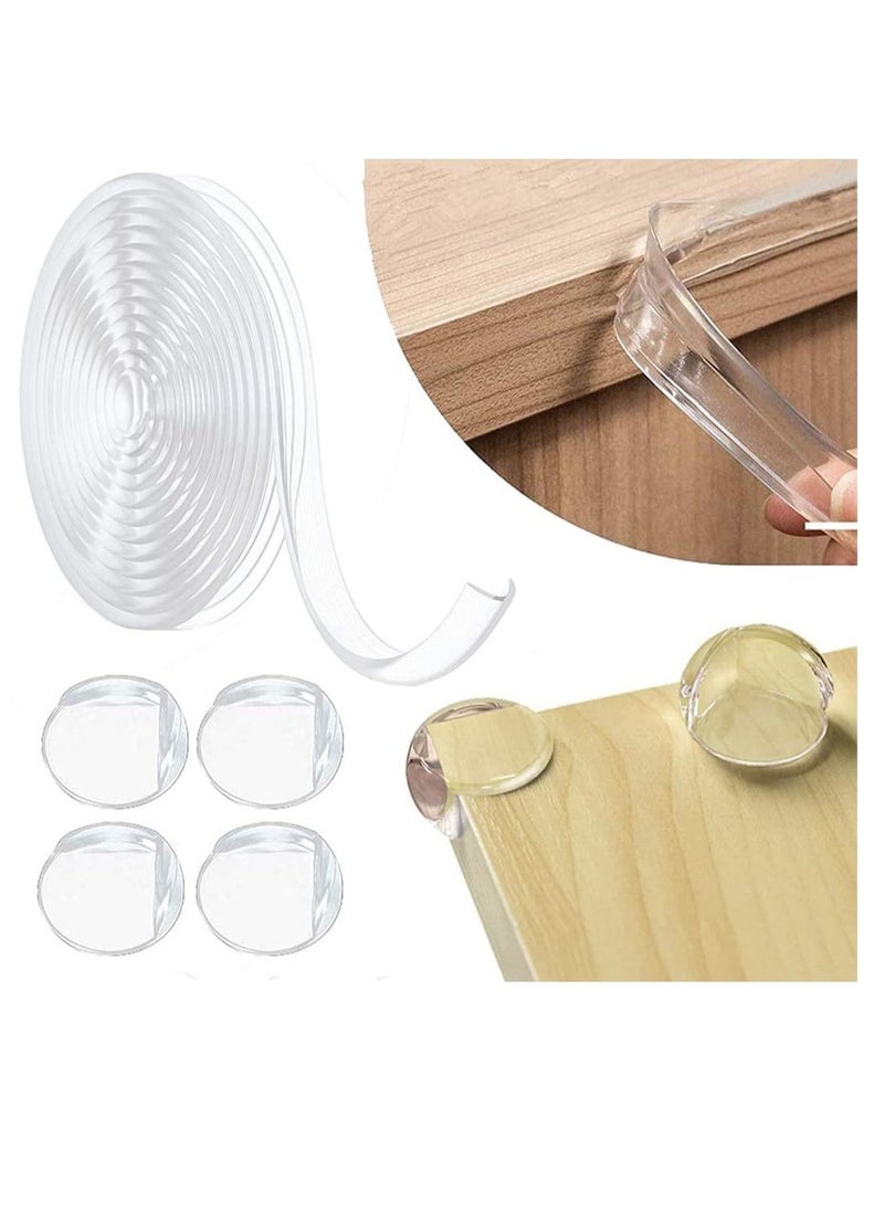 Edge Corner Protector Set, 4 Pcs Clear Baby Proofing Guards, Soft Silicone Bumper Strip 19.8ft with Round Child Edge Protector for Cabinets, Tables, Furniture