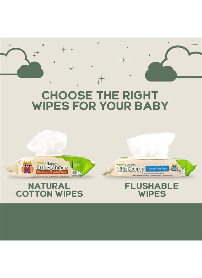 Natural Cotton Baby Wipes with Organic Aloe Vera and Natural Vitamin E, Chlorine-Free, Unscented Wet Wipes, Hypoallergenic, Gentle on Sensitive Skin, 216 Count