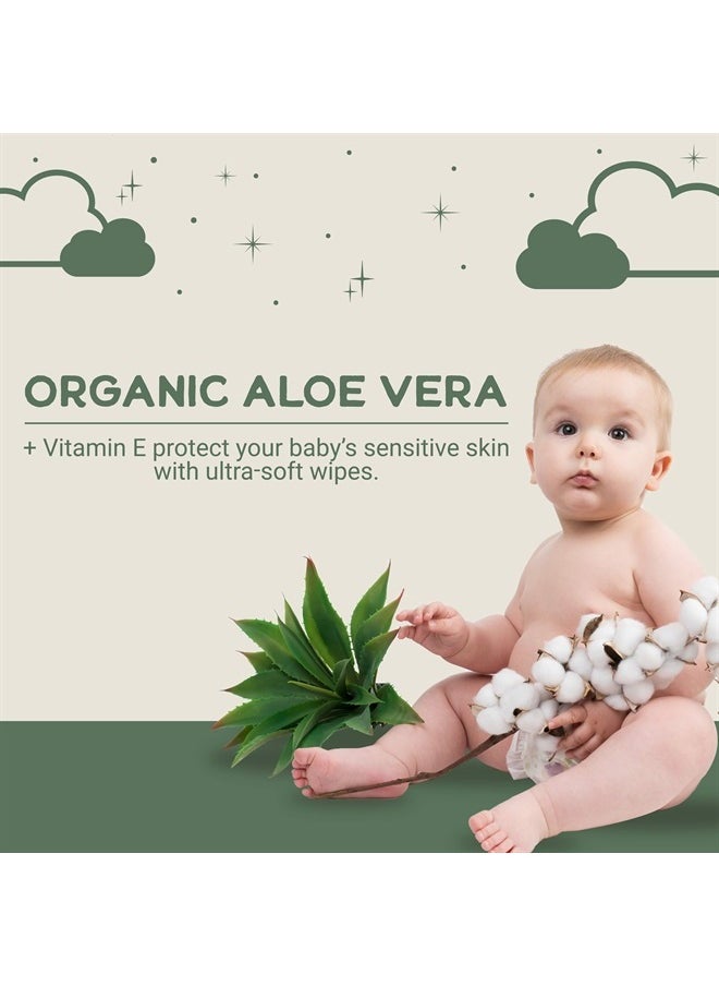 Natural Cotton Baby Wipes with Organic Aloe Vera and Natural Vitamin E, Chlorine-Free, Unscented Wet Wipes, Hypoallergenic, Gentle on Sensitive Skin, 216 Count