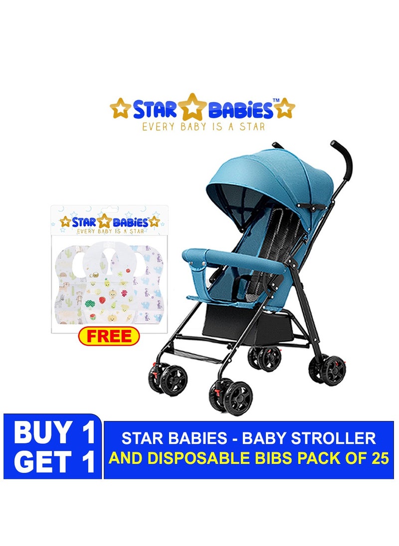 Star Babies - Buy 1 Get 1 (Lightweight Portable Infant Stroller W/ Compact Fold with Free 25pcs Disposable Bibs- Blue