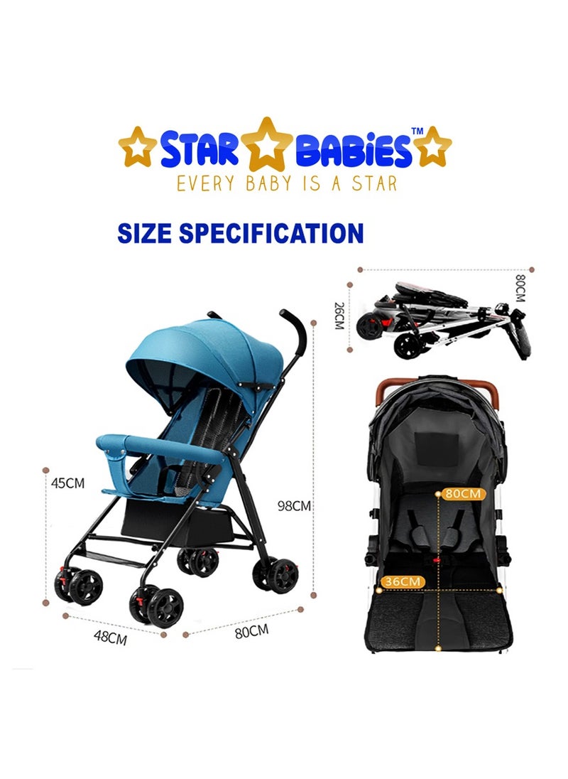 Star Babies - Buy 1 Get 1 (Lightweight Portable Infant Stroller W/ Compact Fold with Free 25pcs Disposable Bibs- Blue